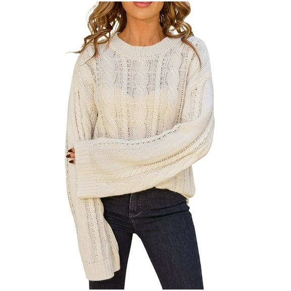 Pejock Women's Acrylic Knit Sweater, Casual Long Sleeve Round Neck Tops, Fashion Comfortable Pullover for Daily Wear, Spring and Fall Clothing