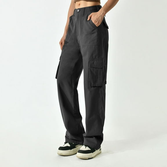 Pejock Women's Cargo Pants Loose Fit with Multi-Pockets, Summer Casual Polyester Pants for Hiking, Travel & All Seasons