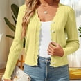 thumbnail image 1 of Pejock Women's Casual Long Sleeve Button Down Knit Cardigan, Lightweight Lace Edge Short Open Front Sweater Top, Comfortable Spring Summer Fashion Blouse, 1 of 8