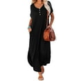 thumbnail image 1 of Pejock Women's Casual Loose Sundress Long Dress Short Sleeve Maxi Dresses Summer Beach Dress with Pockets Black M (US Size: 6), 1 of 5
