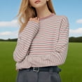thumbnail image 1 of Pejock Women's Casual Top, Long Sleeve Color Block Striped Blouse, Loose Fit Round Neck T-Shirt, Comfortable Pullover Tops for Summer, Work, Vacation, 1 of 7