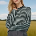 thumbnail image 1 of Pejock Women's Casual Top, Long Sleeve Color Block Striped Blouse, Loose Fit Round Neck T-Shirt, Comfortable Pullover Tops for Summer, Work, Vacation, 1 of 8