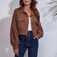 thumbnail image 1 of Pejock Women's Corduroy Jacket, Casual Loose Fit Lantern Sleeve Short Coat, Long Sleeve Vintage Style Fall and Winter Outerwear for Daily Street Wear, 1 of 8