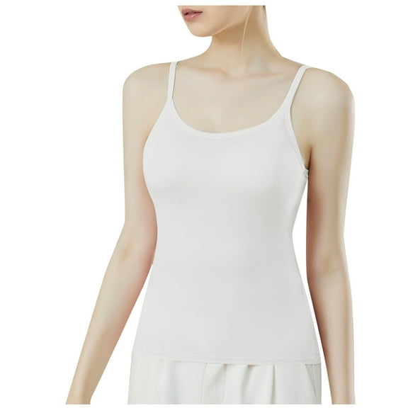 Pejock Women's Cotton Cami with Built in Bra, Adjustable Spaghetti Strap Tank Top, Seamless Everyday Stretch Camisole, Comfortable Undershir