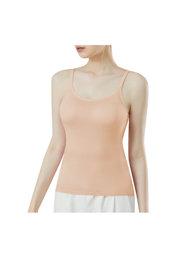Women's Cotton Cami with Built in Bra, Adjustable Spaghetti Strap Tank Top, Seamless Everyday Stretch Camisole, Comfortable Undershir