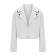 thumbnail image 1 of Pejock Women's Cropped Notched Lapel Jacket, Long Sleeve Stretch Blouse with Asymmetric Buttons, Fashionable Fitted Top for Casual and Office Wear, 1 of 8