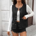 thumbnail image 1 of Pejock Women's Denim Vest, Sleeveless Jacket with Double Pocket and Buttons, Casual Solid Color Outerwear for Daily Use and Home, 1 of 7