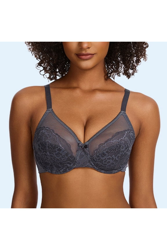 Women's F Cup Underwire Bra, Breathable Floral Lace Thin Cup Full Coverage Support for Plus Size Everyday Comfort