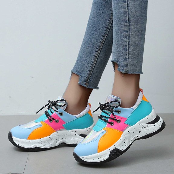 Pejock Women's Fashion Sneakers Classic Non Slip Running Shoes Ladies Stretch Cloth Large Size Casual Sports Color Block Comfortable Shoes Breathable Sneakers Lightweight Casual Shoes