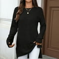 thumbnail image 1 of Pejock Women's Long Sleeve Knit Top, Casual Loose Fit Slit Hem Blouse, Round Neck Fall and Winter Tops, Comfortable Polyester Shirt for Daily Wear, 1 of 8