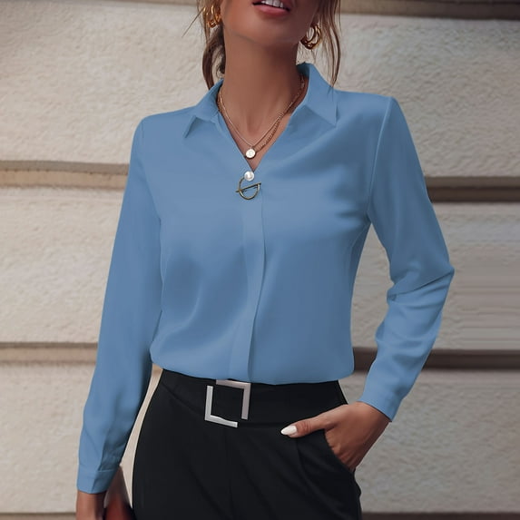 Pejock Women's Long Sleeve Shirt, Casual Lapel Top with Solid Color, Comfortable Polyester Blouse for Fall and Spring, Fashion Tops for Daily Wear, Work, Party, and Vacation