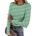 thumbnail image 1 of Pejock Women's Long Sleeve Tops, Casual Striped Print Knitted Shirt, Comfortable Stretch Round Neck Blouse, Loose Fit Pullover for Spring Fall Winter Daily Wear, 1 of 9