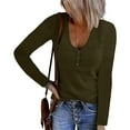 thumbnail image 1 of Pejock Women's Long Sleeve V Neck Ribbed Knit Button T Shirts Henley Solid Color Plus Size Spring Fall Tops Army Green L (US Size:8), 1 of 6