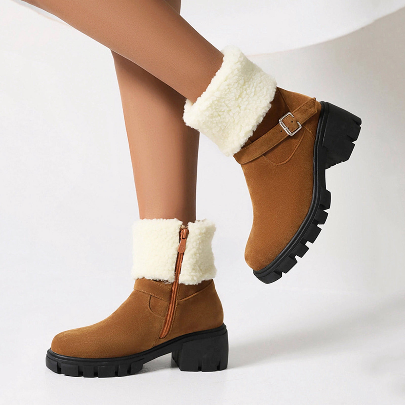 Women’s Chunky Heel Mid-Calf Dr. Style Boots – Large Size Fall & Winter Boot