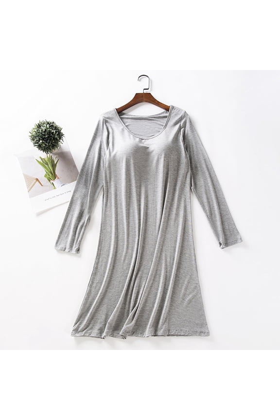 Women's Modal Blend Long Sleeve Round Neck T-Shirt Top with Built-In Bra, Casual Comfortable Lounge Wear, Soft Stretchy Everyday Blouse for Women