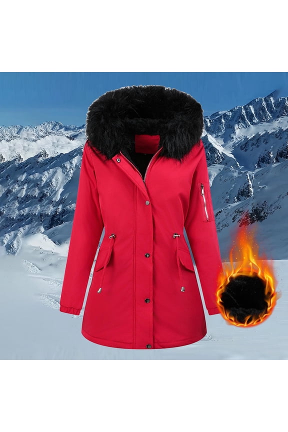 Women's Parka Coat with Removable Hood, Long Sleeve Winter Jacket with Waist Tie, Zipper Front Closure for Casual Outdoor Wear
