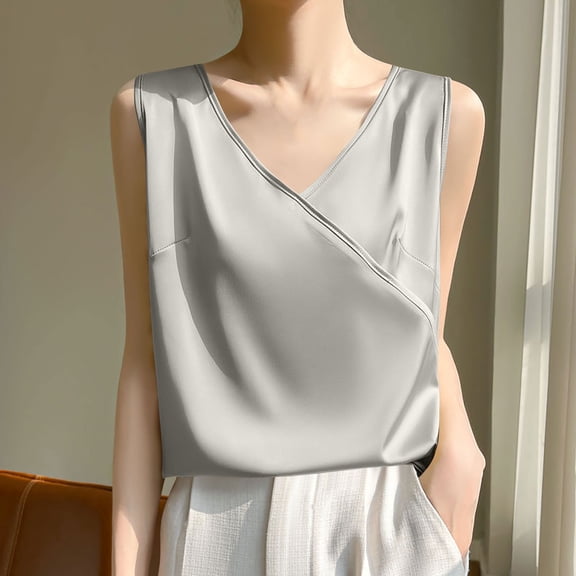 Pejock Women's Silk Satin Tank Top, V Neck Luxury Cami Blouse, Summer Sleeveless Shirt, Elegant Nightwear & Daywear, Slip Dress Style Pajama Top