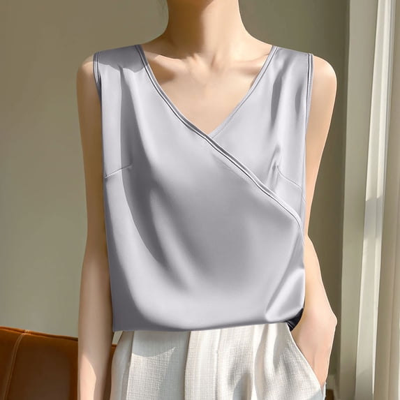 Pejock Women's Silk Satin Tank Top, V Neck Luxury Cami Blouse, Summer Sleeveless Shirt, Elegant Nightwear & Daywear, Slip Dress Style Pajama Top