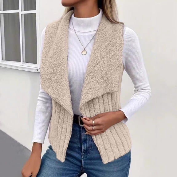 Pejock Women's Sleeveless Fleece Vest, Open Front Thermal Warm Cardigan, Casual Winter Outerwear Cozy Jacket