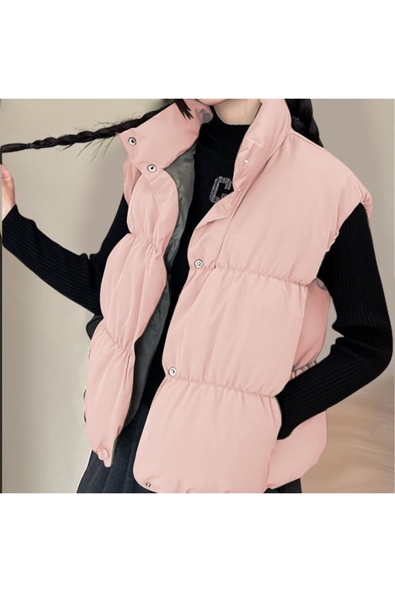 Women's Sleeveless Puffer Vest, Lightweight Warm Fleece Lined Quilted Jacket, Casual Stand Collar Outerwear for Daily Winter Wear