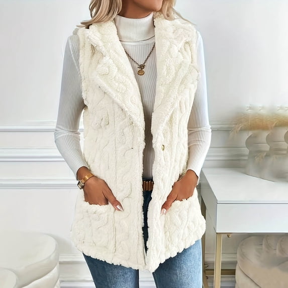 Pejock Women's Sleeveless Vest, Solid Color Fleece Pullover with Round Neck, Lightweight Casual Layered Vest Jacket for Fall Fashion, Comfortable Knit Outerwear