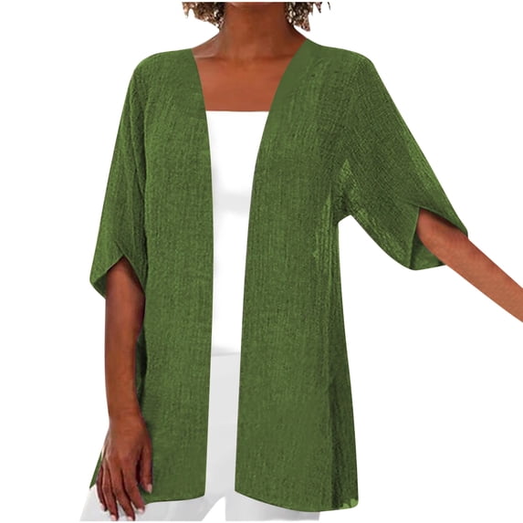 Pejock Women's Solid Color Puff Sleeve Cardigan Loose Cover Up Casual Blouse Tops Fashion Oversized Lightweight Open Front Cardigans Half Sleeve Hoodeless Shirts S-5XL