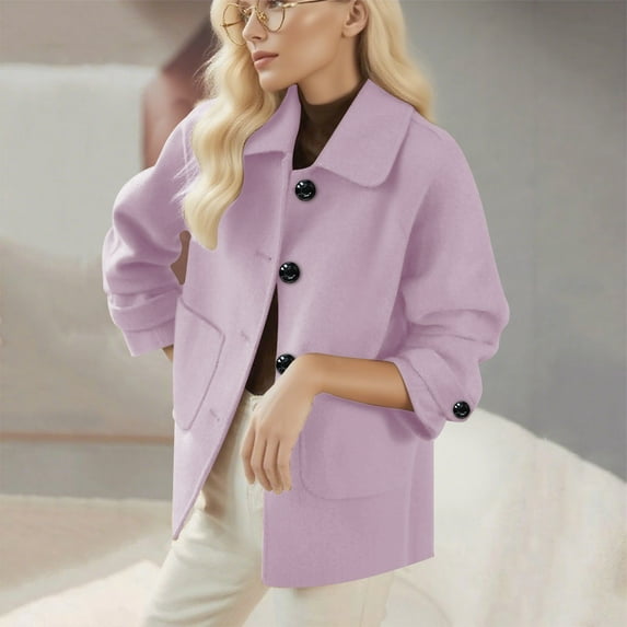 Pejock Women's Solid Color Wool Blend Coat, Casual Long Sleeve Outerwear for Daily Office Wear, Fall Winter Jacket Without Hood
