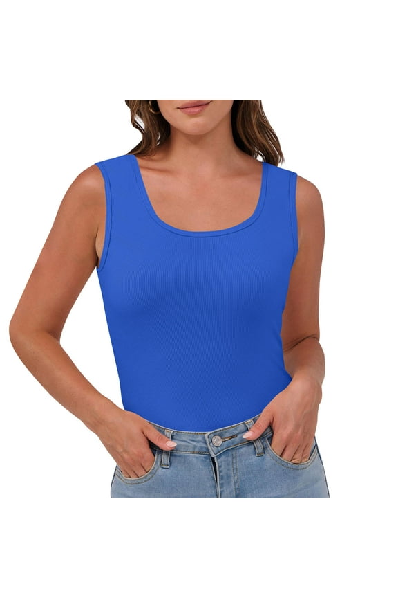 Women's Square Neck Tank Tops, Ribbed Workout & Casual Camisoles, Seamless Cropped Summer Essentials, Breathable Sleeveless Tops