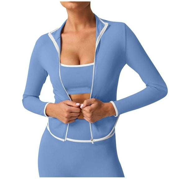 Pejock Women's Stand Collar Workout Jacket, Long Sleeve Color-Block Athletic Top, Outdoor Fitness Zip-Up Hoodie