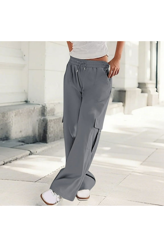 Women's Straight Leg Work Pants - Relaxed Fit Cargo Trousers with 7 Utility Pockets, Lightweight Ripstop Polyester Mid Rise