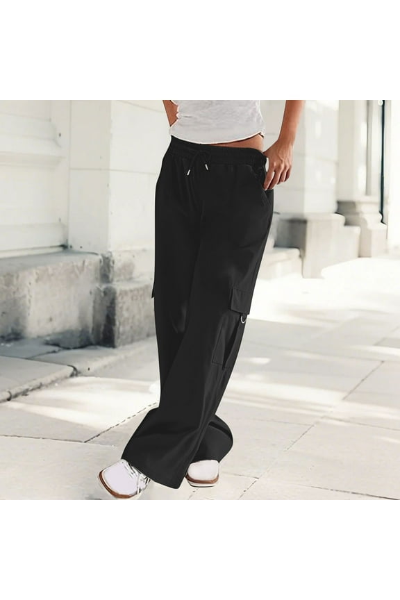 Women's Straight Leg Work Pants - Relaxed Fit Cargo Trousers with 7 Utility Pockets, Lightweight Ripstop Polyester Mid Rise