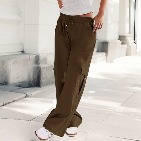 Pejock Women's Straight Leg Work Pants - Relaxed Fit Cargo Trousers with 7 Utility Pockets, Lightweight Ripstop Polyester Mid Rise