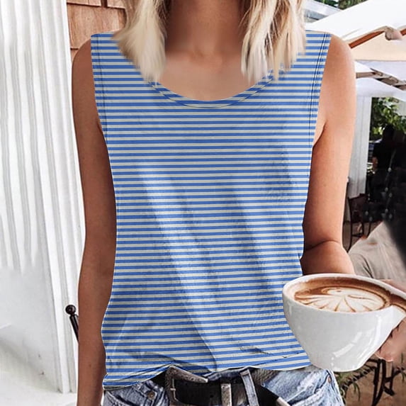 Pejock Women's Striped Sleeveless Tank Top, Crew Neck Summer Shirt, Basic Casual Loose Blouse, Soft Breathable Stretch Fabric, Lightweight Comfortable Top
