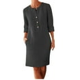 thumbnail image 1 of Pejock Women's Summer 3/4 Sleeve Cotton Linen Dress Casual Loose Button Dress with Pockets Black M (US Size:4), 1 of 4