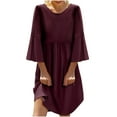 thumbnail image 1 of Pejock Women's Summer 3/4 Sleeve Crew Neck T Shirt Dress Cotton Linen Dress Casual Loose Swing Dress Red 3XL (US Size:14), 1 of 4