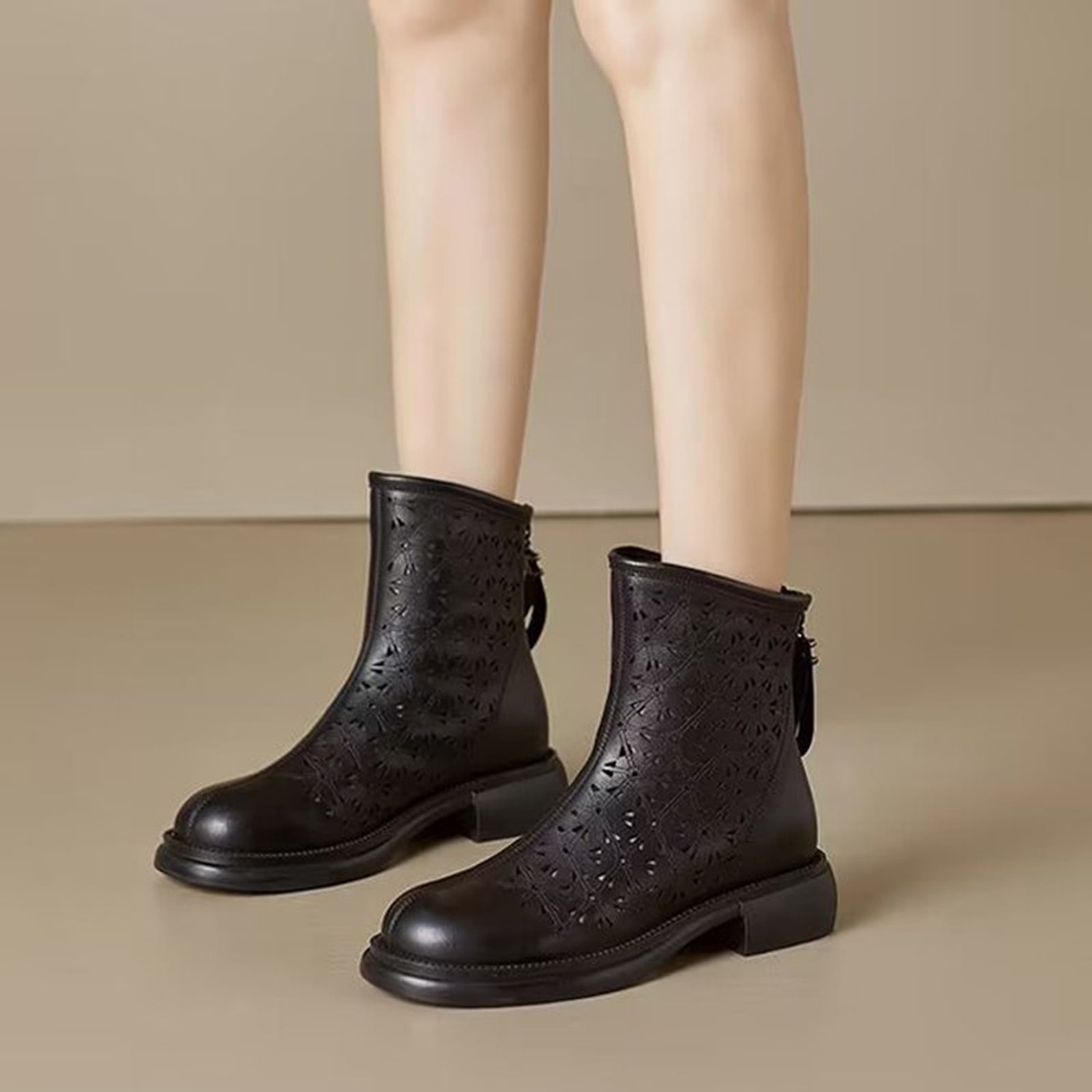 CHICMARK Women's Knee-High Hollowed Summer Boots - Chunky 5.5cm Heel