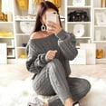 thumbnail image 1 of Pejock Women's Sweater Tracksuits Women Knitted 2 Pieces Outfits Off Shoulder Long Sleeve Sweater Pullover Top Long Pants Lounge Sets, 1 of 5