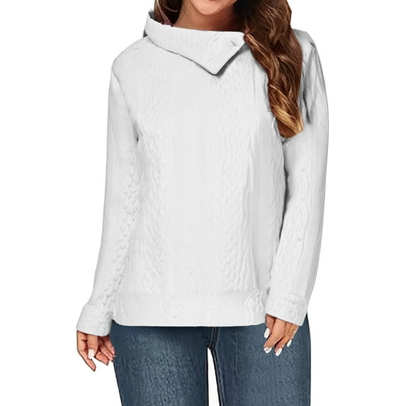 Pejock Women's Turtleneck Long Sleeve Sweatshirt, Casual Loose Fit Pullover Top, Soft Warm Winter Knit T-Shirt with Buttons, Solid Color Streetwear Fashion