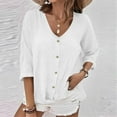 thumbnail image 1 of Pejock Women's V-Neck Long Sleeve T-Shirt, Casual Blouse Top with Button Front, Comfortable Pullover Shirt for Daily Wear, Spring Fashion Polyester Blouse, 1 of 9