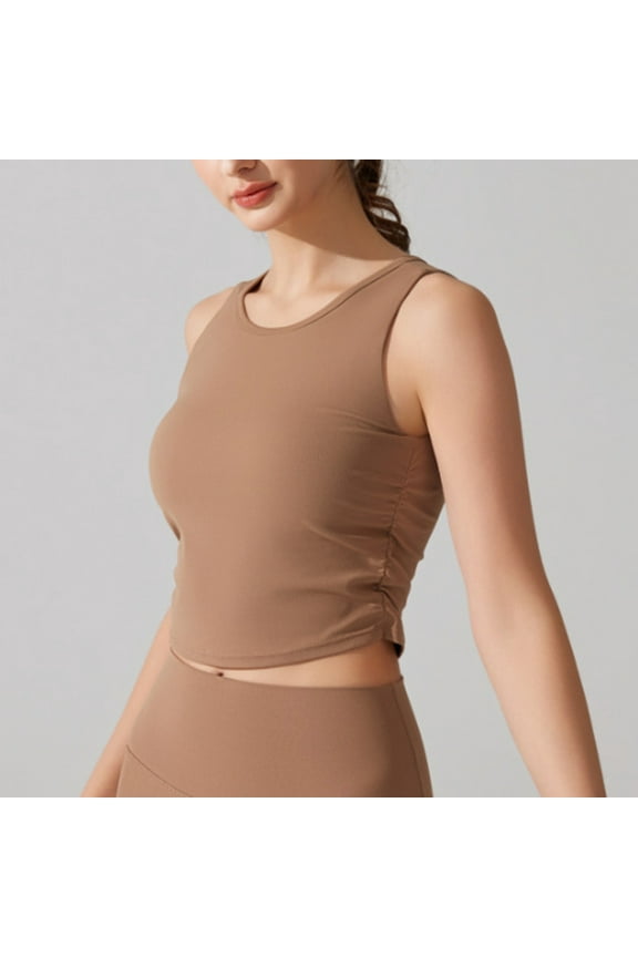 Women's Workout Tank with Shelf Bra, Padded High Support Racerback, Seamless Yoga Camisole, Athletic Spandex Training Top