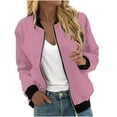 thumbnail image 1 of Pejock Women's Zip up Hoodless Sweatshirt Jacket Lightweight Casual Inspired Bomber Jacket Soild Print Outwear Running Sweatshirt with Pockets Oversized Zipper Hoodless Jacket Coats, 1 of 5