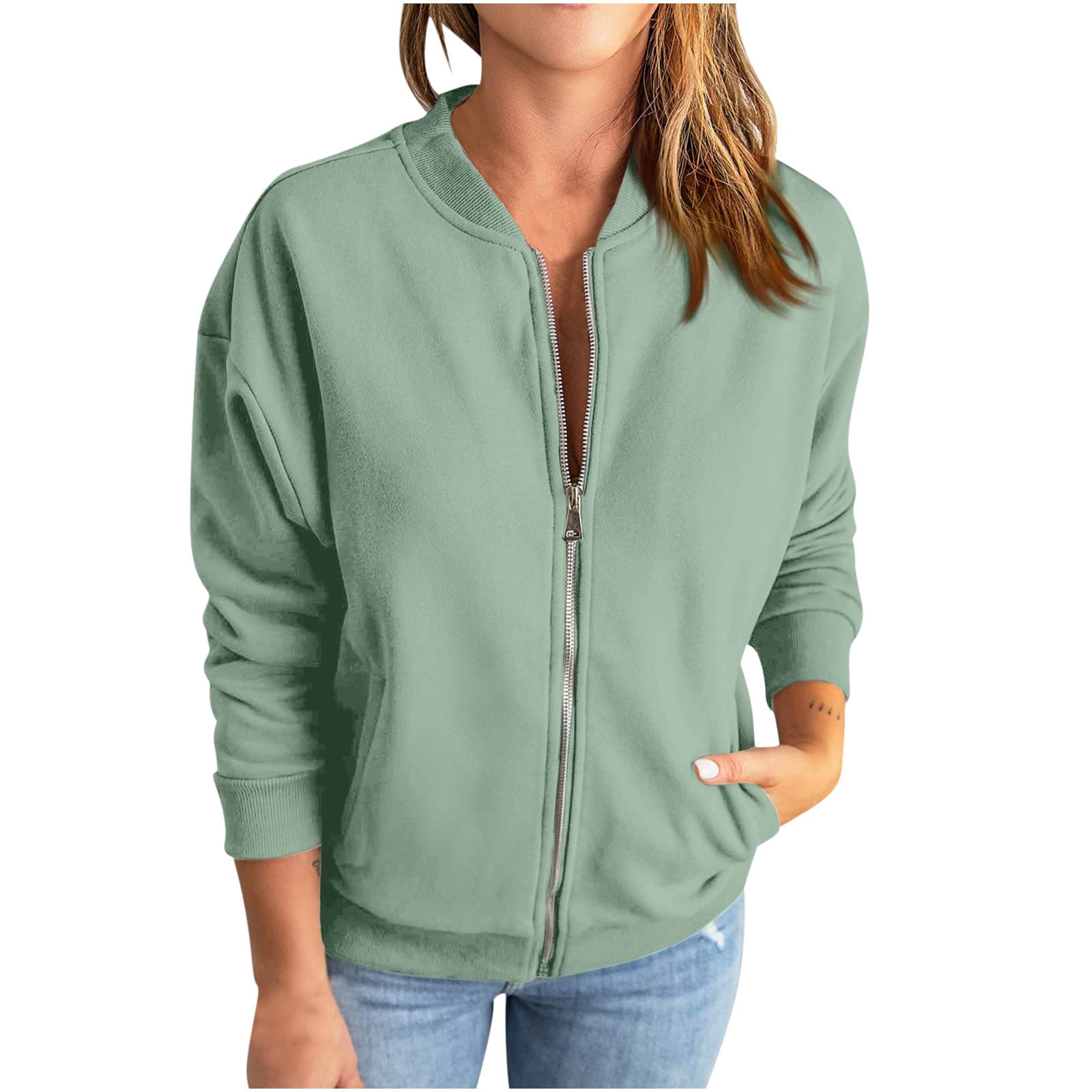  Pejock Casual Full Zip Up Hoodies for Women Comfy Loose Long  Sleeve Lightweight Sweatshirt Solid Color Jacket with Pockets Beige :  Sports & Outdoors