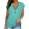 thumbnail image 1 of Pejock Women's Zip Short Sleeve Lightweight Sweatshirts Solid Hedging Blouses Shirts Tops Mint Green 3XL (US Size:14), 1 of 5