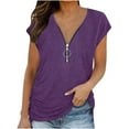 thumbnail image 1 of Pejock Women's Zip Short Sleeve Lightweight Sweatshirts Solid Hedging Blouses Shirts Tops Purple L (US Size:8), 1 of 5