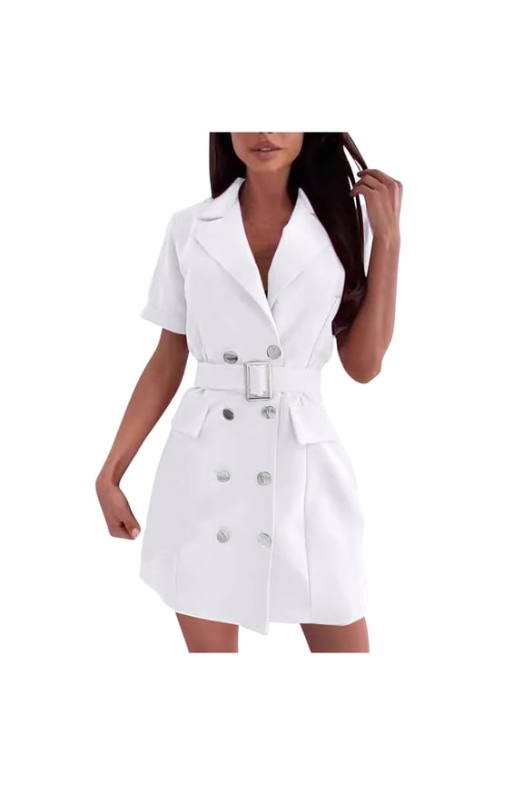 Womens Casual Work Office Dressy Double Lapel Single Button Peplum Comfortable Blazer with Belt