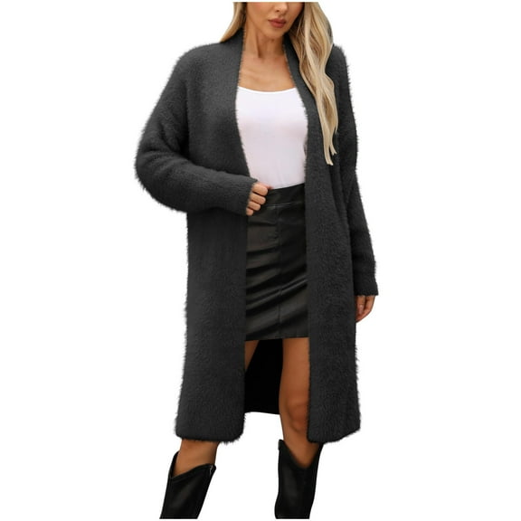 Pejock Womens Fashion Winter Coats Knitted Sweater Long Hoodless Jackets Faux Fur Warm Outerwear