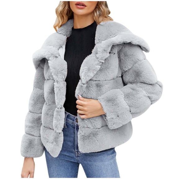 Pejock Womens Fluffy Faux Fur Coat Cropped Jacket Puffer Jacket Winter Warm Fuzzy Teddy Jacket