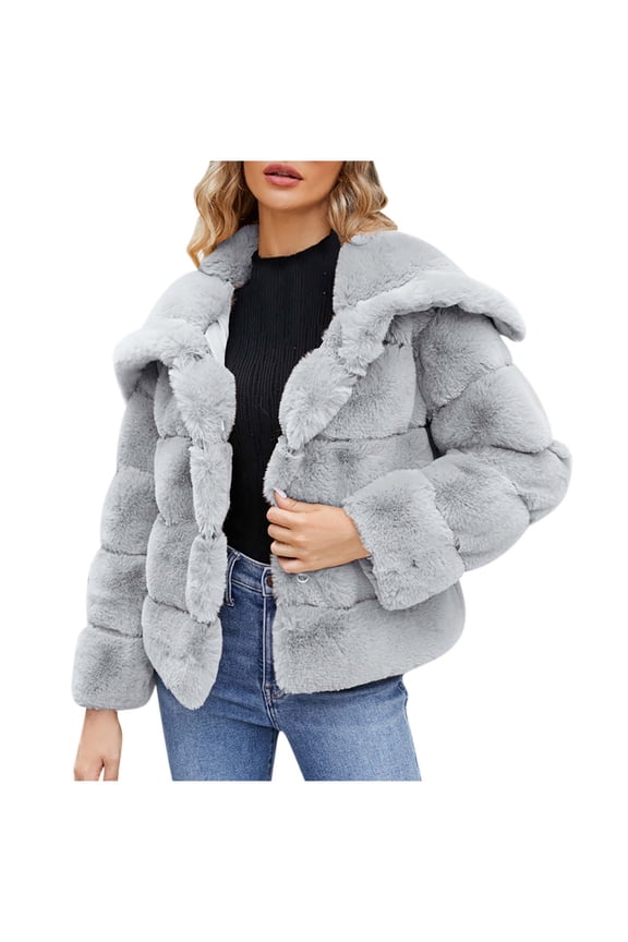 Womens Fluffy Faux Fur Coat Cropped Jacket Puffer Jacket Winter Warm Fuzzy Teddy Jacket