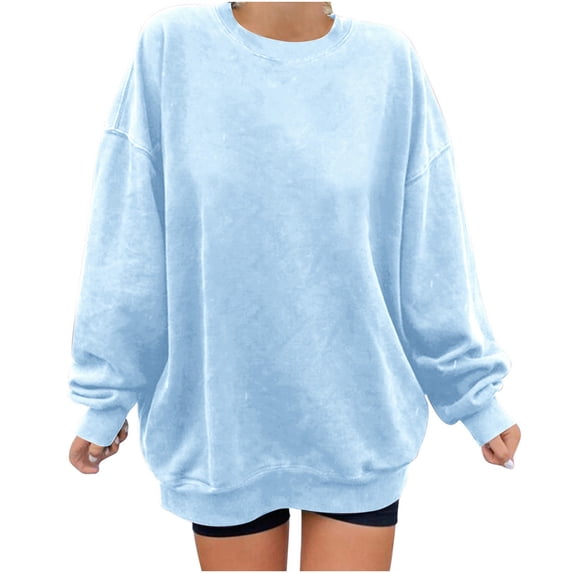 Pejock Womens Oversized Crewneck Long Sleeve Casual Loose Pullover Tops Teen Girl Fall Fleece Sweatshirts Lightweight Solid Color Fit Pullover Sweatshirt Casual Outfits 2023 Y2K Fall Clothes
