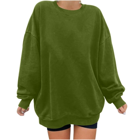 Pejock Womens Oversized Crewneck Long Sleeve Casual Loose Pullover Tops Teen Girl Fall Fleece Sweatshirts Lightweight Solid Color Fit Pullover Sweatshirt Casual Outfits 2023 Y2K Fall Clothes
